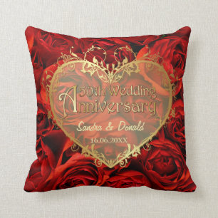 Red Rose Elegance - 50th Wedding Anniversary Throw Pillow