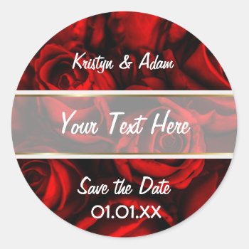 Red Rose Elegance Classic Round Sticker by SpiceTree_Weddings at Zazzle