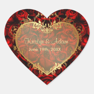 Red Rose Elegance - Gold Heart Sticker