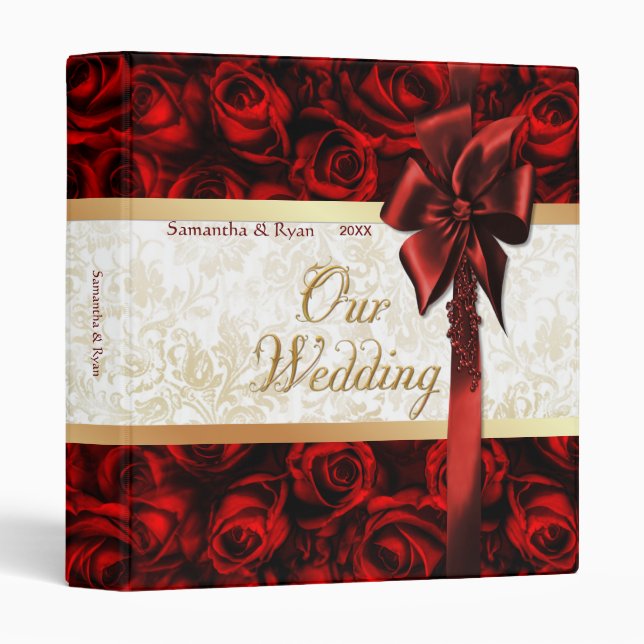 Red Rose Elegance - Our Wedding 3 Ring Binder (Front/Spine)