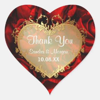 Red Rose Elegance -  Thank You Heart Sticker by SpiceTree_Weddings at Zazzle
