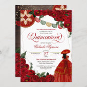 Red Rose Elegant Charra/Mariachi Dress Quinceañera Invitation (Front/Back)