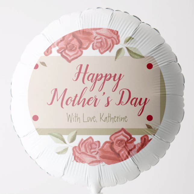 Red Rose Elegant Unique Floral Modern Mothers Day Balloon (Front)