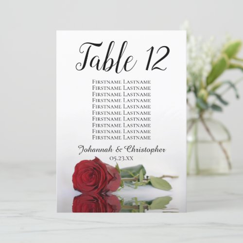 Red Rose Elegant Wedding Table Seating Chart Large