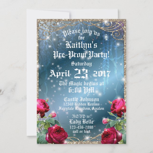 Red Rose Enchanted Garden Pre-Prom Party Invitation (Front)