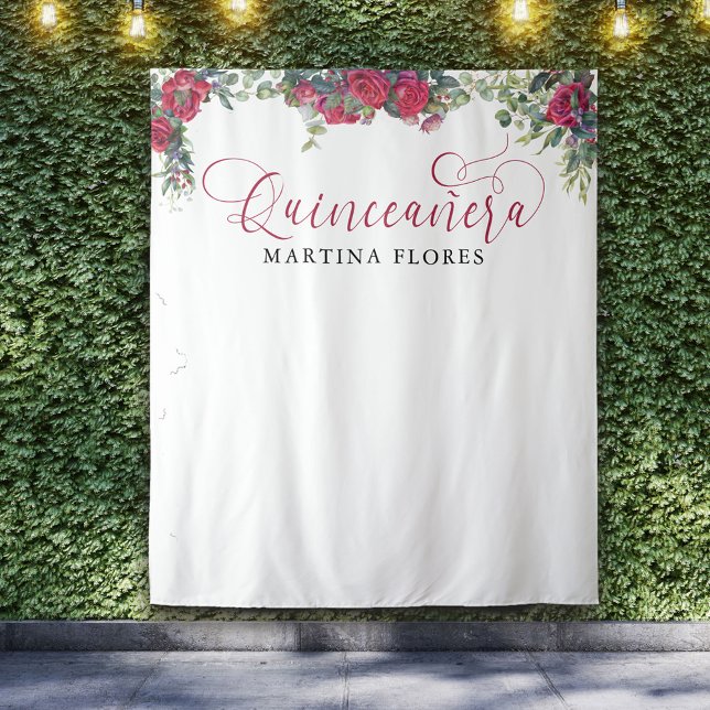 Red Rose Eucalyptus Elegant Quinceanera Backdrop (Creator Uploaded)