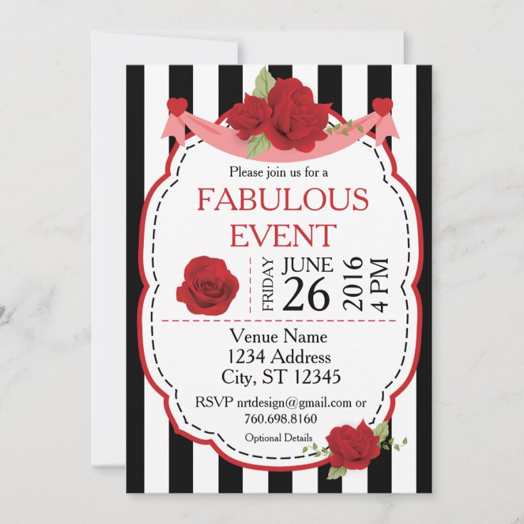 Red Rose Event Invitation Zazzle