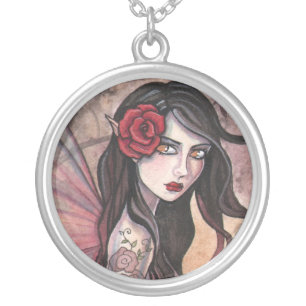 Red Rose Fairy Pendant Necklace