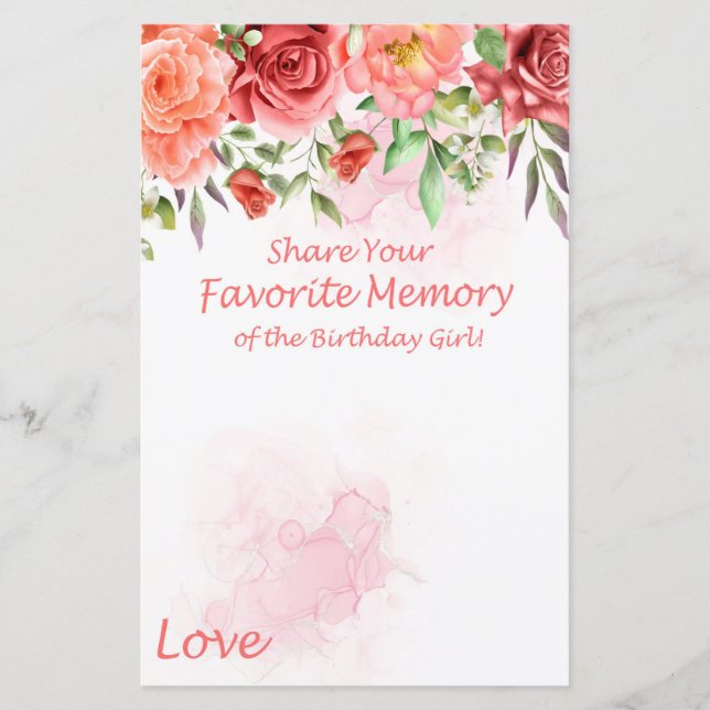 Red Rose Favorite Memory of the Birthday Girl (Front)