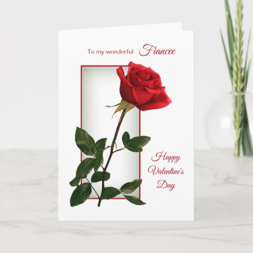 Red rose Fiancee Valentines Day Holiday Card