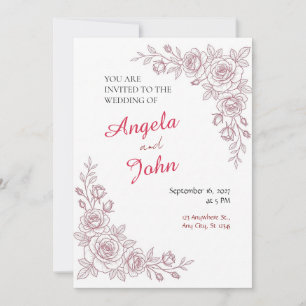 Red Rose Fine Line Wedding Invitation