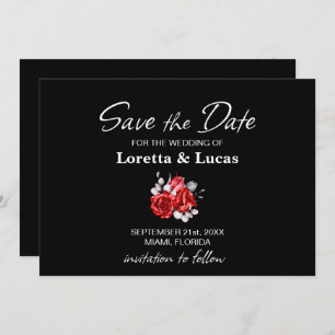 Red Rose Floral Black Wedding Save The Date