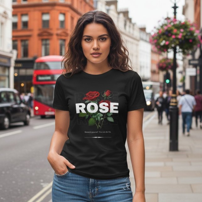 Red Rose Floral Black Women's T-Shirt Tri-Blend Shirt (Creator Uploaded)