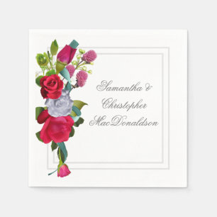 Red rose floral bouquet wedding napkins
