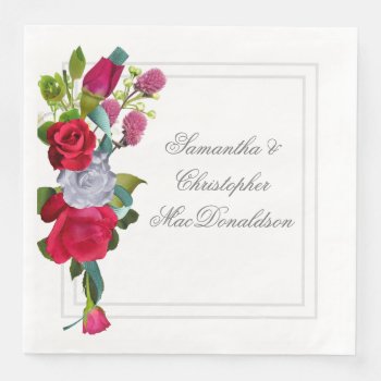Red Rose Floral Bouquet Wedding Paper Dinner Napkins by personalized_wedding at Zazzle