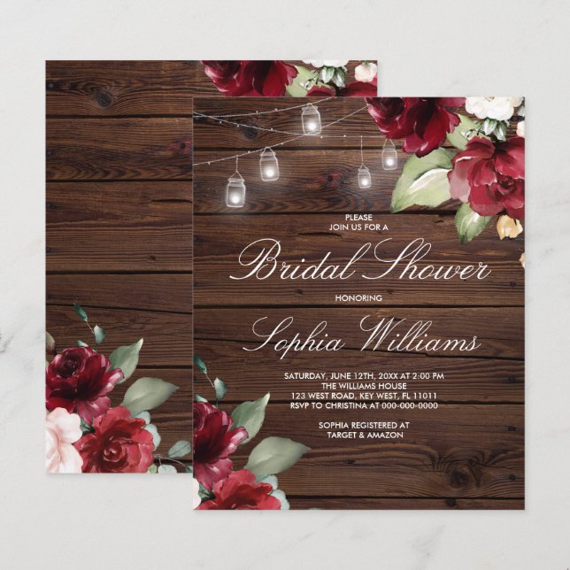 Red Rose Floral Bridal Shower Invitation (Front/Back)