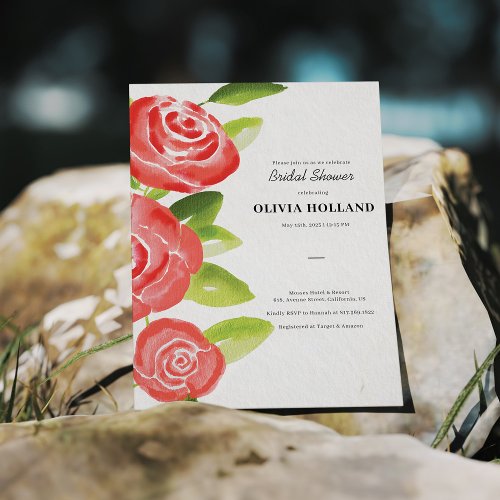 Red Rose Floral Bridal Shower Invitation