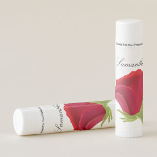 Red rose floral Bridesmaid Name Lip Balm