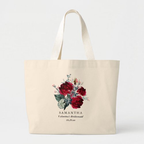 Red Rose Floral Bridesmaid Wedding Tote Bag