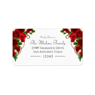 Red Rose Floral Charro Quinceanera Address Label
