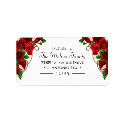 Red Rose Floral Charro Quinceanera Address Label