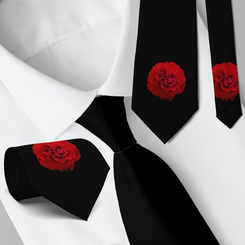 Red Rose Floral Classic Black Neck Tie