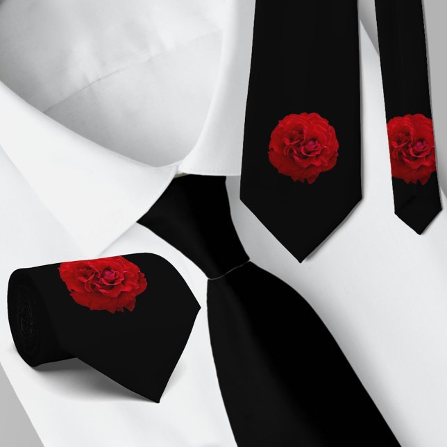 Red Rose Floral Classic Black Neck Tie (Creator Uploaded)