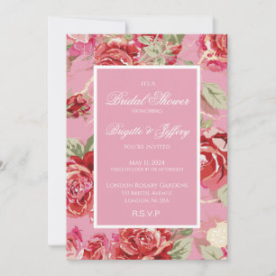 Red rose floral classic print bridal shower  annou announcement