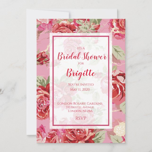 Red rose floral classic print bridal shower  annou announcement (Front)