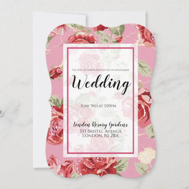 Red rose floral classic print dog of honor announc announcement (Front)