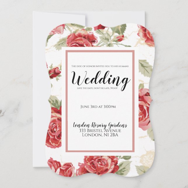 Red rose floral classic print dog of honor announcement (Front)