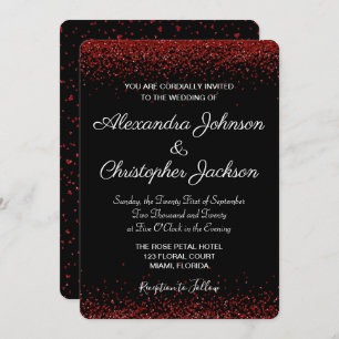 Red Rose Floral Confetti Wedding Invitation