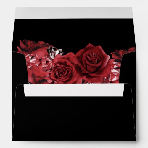 Red Rose Floral  Crystal _ Black 2 Envelope