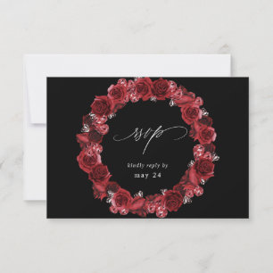 Red Rose Floral & Crystal w Meal RSVP - Black Card
