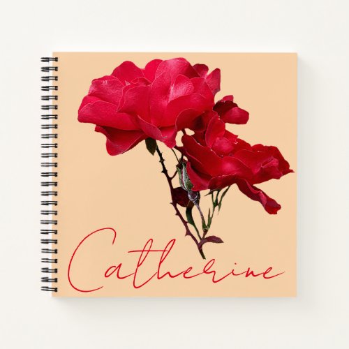 Red rose floral customizable name Catherine boho  Notebook