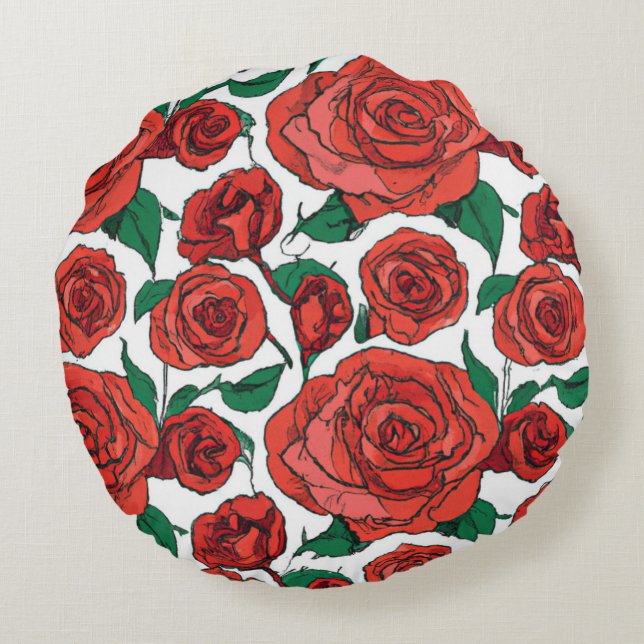 Red Rose Floral Design #1 Throw Pillow (Back)