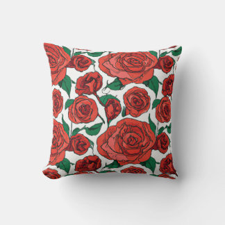 Red Rose Floral Design #1 Throw Pillow