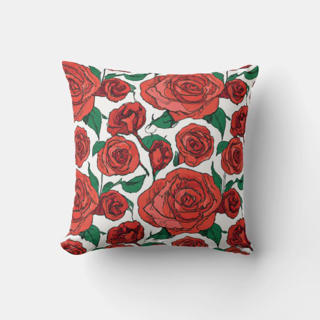 Red Rose Floral Design #1 Throw Pillow (Front)