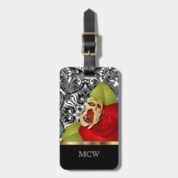 Red Rose Floral Design | Monogram Luggage Tag by DesignsbyDonnaSiggy at Zazzle