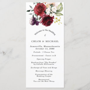 Red Rose Floral DIY Wedding Program