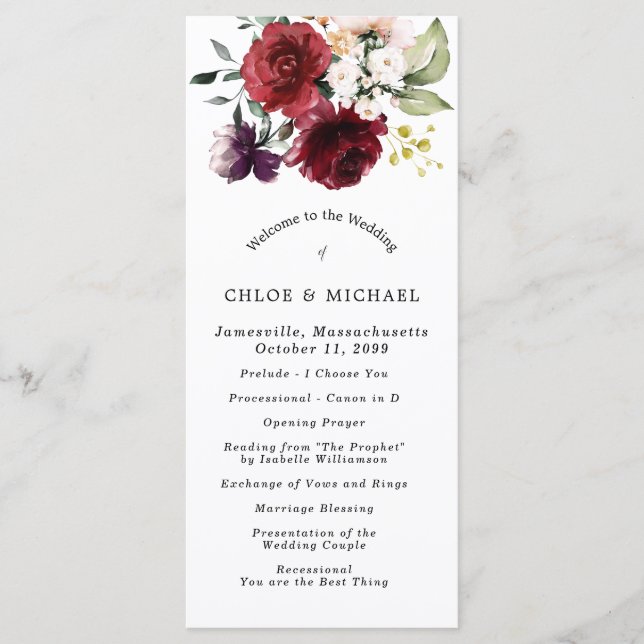 Red Rose Floral DIY Wedding Program (Front)