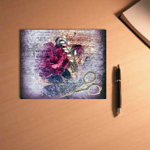 Red Rose Floral Ephemera Cardstock