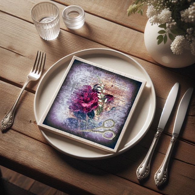 Red Rose Floral Ephemera Decoupage Paper Dinner Napkins (Creator Uploaded)