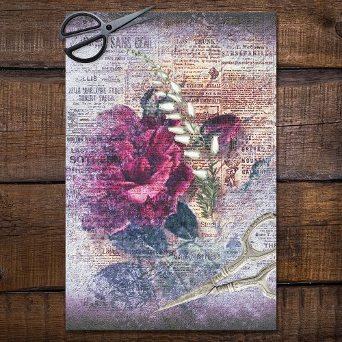 Red Rose Floral Ephemera Decoupage Portrait Tissue Paper