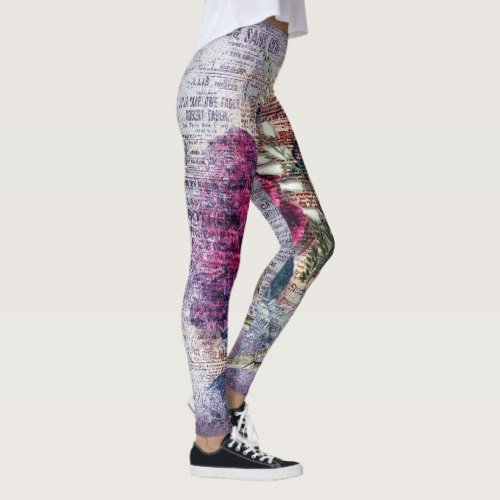 Red Rose Floral Ephemera Leggings