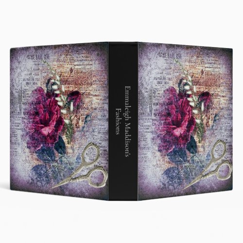 Red Rose Floral Ephemeral Fashion Collection Album 3 Ring Binder