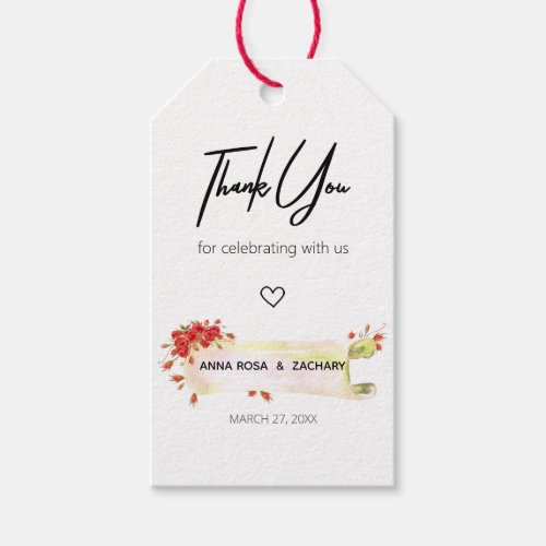  Red Rose Floral Flower Thank You Wedding Gift Tags