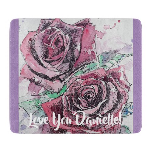 Red Rose floral flowers Art Glass Chopping Board