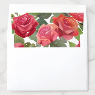 Red Rose Floral Formal Wedding Invitation Envelope Liner
