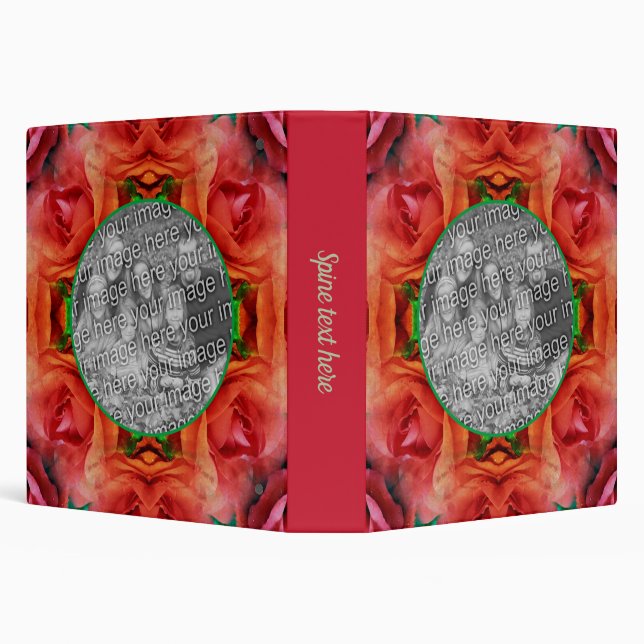 Red Rose Floral Frame Add Your Own Photo  3 Ring Binder (Background)